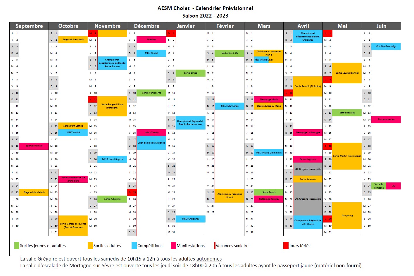 Calendrier Aesm Cholet